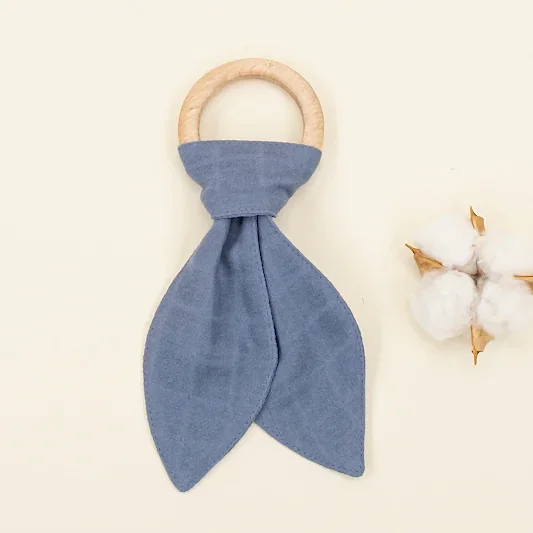 Diş Kaşıyıcı - Emzik Askısı - Salya Önlük Seti - İndigo Muslin