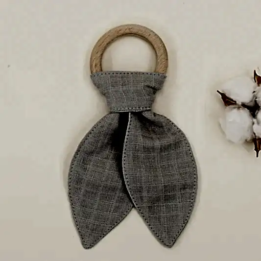 Diş Kaşıyıcı - Emzik Askısı - Salya Önlük Seti - Açık Gri Muslin