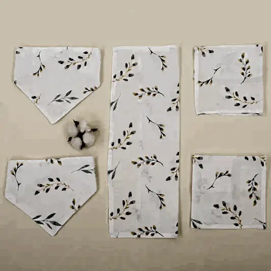 Önlük ve Mendil Seti - Tek Taraflı - Yapraklar