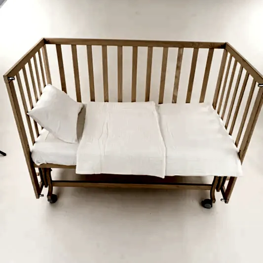 Bebek İki Katlı Organik Muslin Nevresim Seti (Yorgan Kılıfı,Yastık Kılıfı,Lastikli Çarşaf) - İki Katlı Organik Muslin Krem