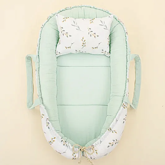 Babynest ve Yastık - Çift Taraflı - Mint Muslin - Yapraklar