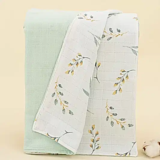 Çift Taraflı Muslin Örtü - Mint Muslin - Yapraklar
