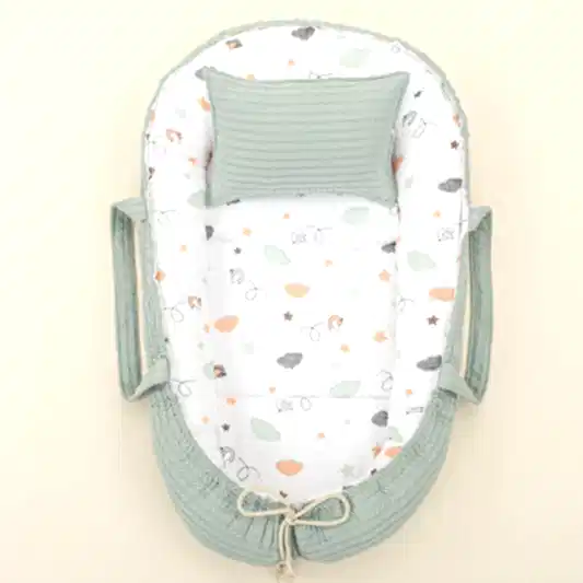 Babynest ve Yastık - Çift Taraflı - Mint Örgü - Kuş