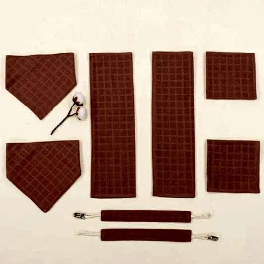 Emzik Askısı , Önlük ve Mendil Seti - Tek Taraflı - Gül Kurusu Muslin