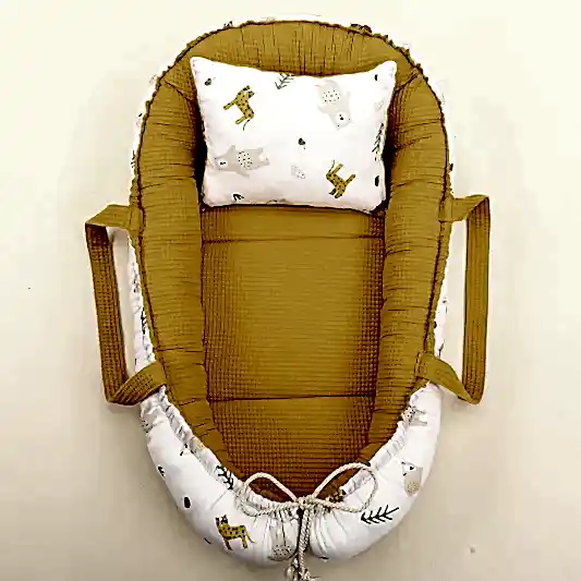 Babynest ve Yastık - Çift Taraflı - Hardal Petek - Aslan