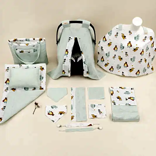 14 Parça Avantajlı Set - Çift Taraflı - Su Yeşili Muslin - Süper Kahramanlar