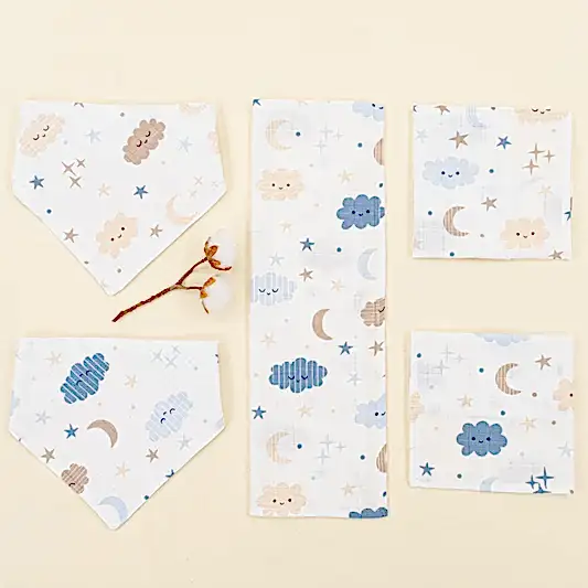 Önlük ve Mendil Seti - Tek Taraflı - Mavi Bulut