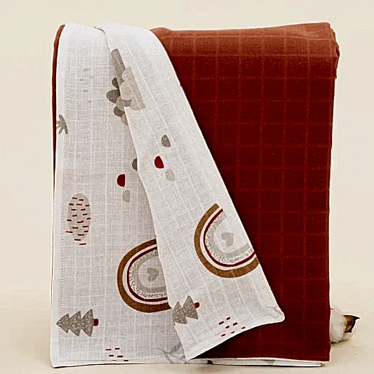 Çift Taraflı Muslin Örtü - Koyu Kiremit Muslin - Kahverengi Gökkuşağı