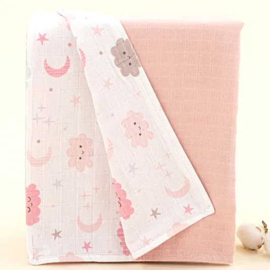 Çift Taraflı Muslin Örtü - Pudra Muslin - Pembe Bulut