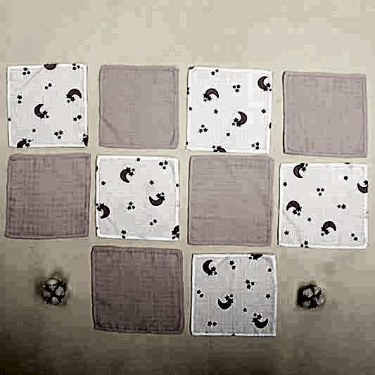 10'lu Ağız Mendili Seti - Pembe Muslin - Pembe Ay