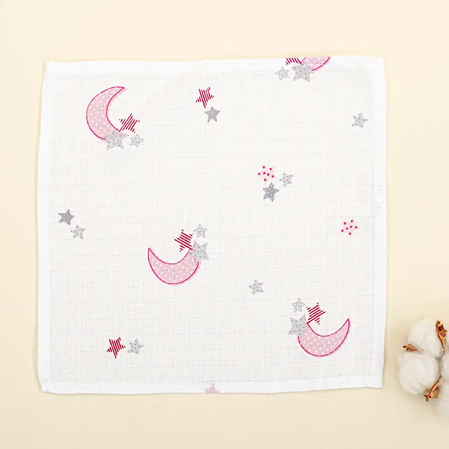 10'lu Ağız Mendili Seti - Pembe Muslin - Pembe Ay