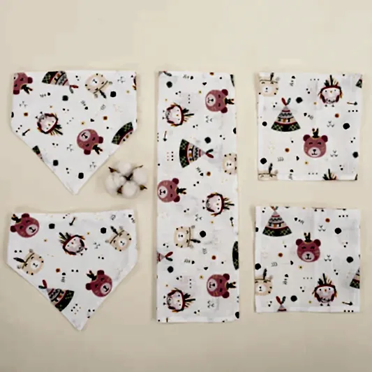 Önlük ve Mendil Seti - Tek Taraflı - Pembe Ayıcıklar