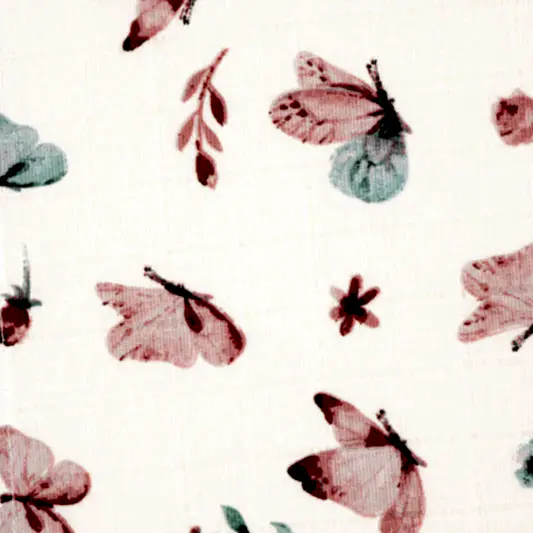 5'li Omuz Mendili Set - Gül Kurusu Muslin - Kelebek