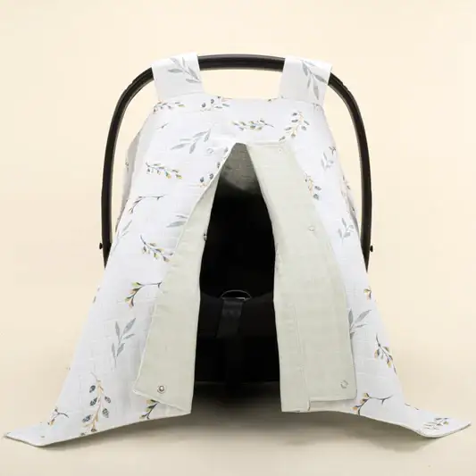 Puset Örtüsü - Çift Taraflı - Açık Yeşil Muslin - Yapraklar