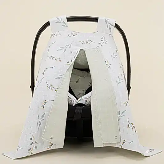 Puset Seti - Çift Taraflı - Açık Yeşil Muslin - Yapraklar