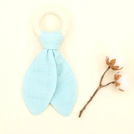 Diş Kaşıyıcı - Emzik Askısı - Salya Önlük Seti - Dört Katlı Turkuaz Muslin