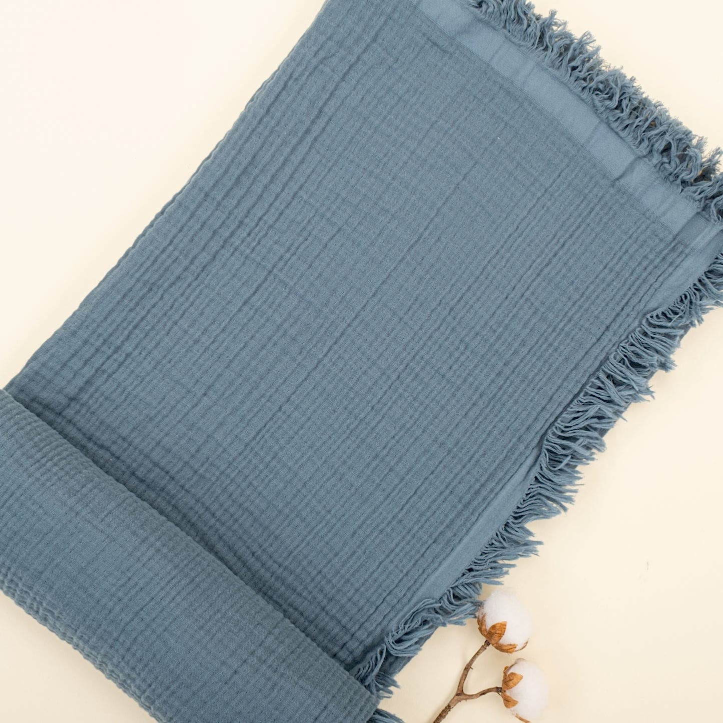 Dört Katlı Organik Muslin - İndigo