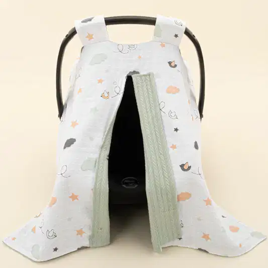 Puset Örtüsü - Çift Taraflı - Mint Örgü - Kuş