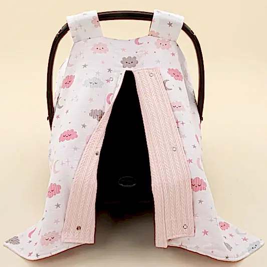 Puset Örtüsü - Çift Taraflı - Şeker Pembe Örgü - Pembe Bulut