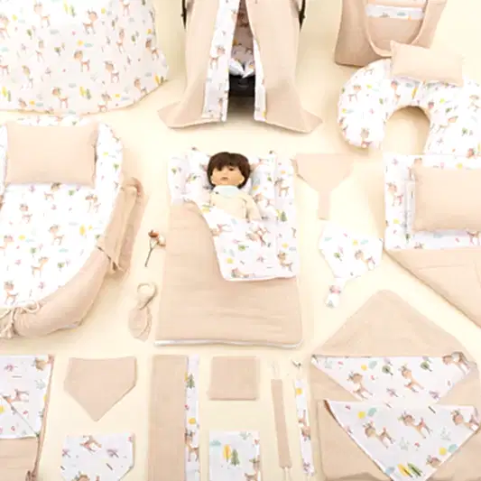 25 Parça Full Set - Çift Taraflı - Kumsal Beji Muslin - Ceylan