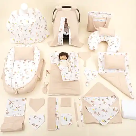 25 Parça Full Set - Çift Taraflı - Kumsal Beji Muslin - Ceylan