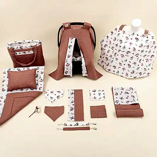 14 Parça Avantajlı Set - Çift Taraflı - Gül Kurusu Muslin - Kelebekler