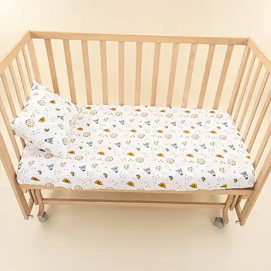 Bebek Muslin Nevresim Seti (Yorgan Kılıfı,Yastık Kılıfı,Lastikli Çarşaf) - Krem Muslin - Zoo