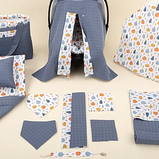 14 Parça Avantajlı Set - Çift Taraflı - İndigo Muslin - Mavi Balkabağı