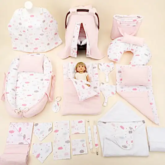 25 Parça Full Set - Çift Taraflı - Şeker Pembe Örgü - Pembe Bulut