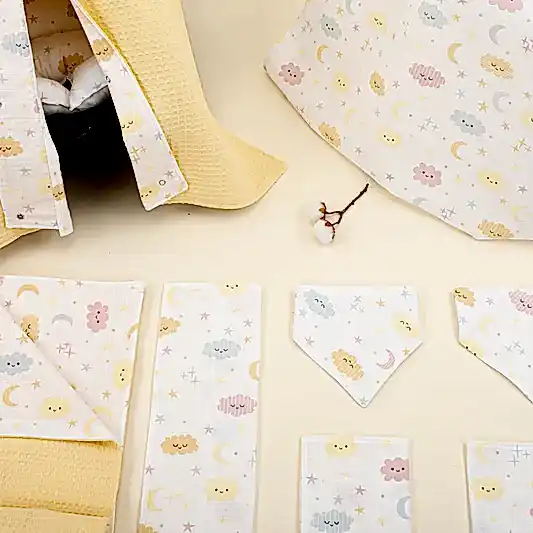 9 Parça Avantajlı Set - Çift Taraflı - Sarı Petek - Sarı Bulut