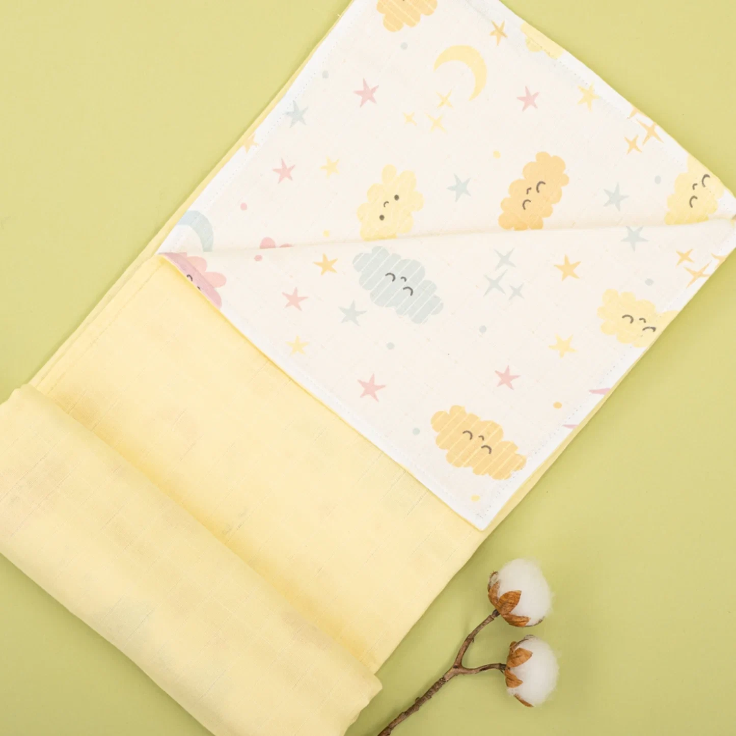 Çift Taraflı Muslin Örtü - Sarı Muslin - Sarı Bulut