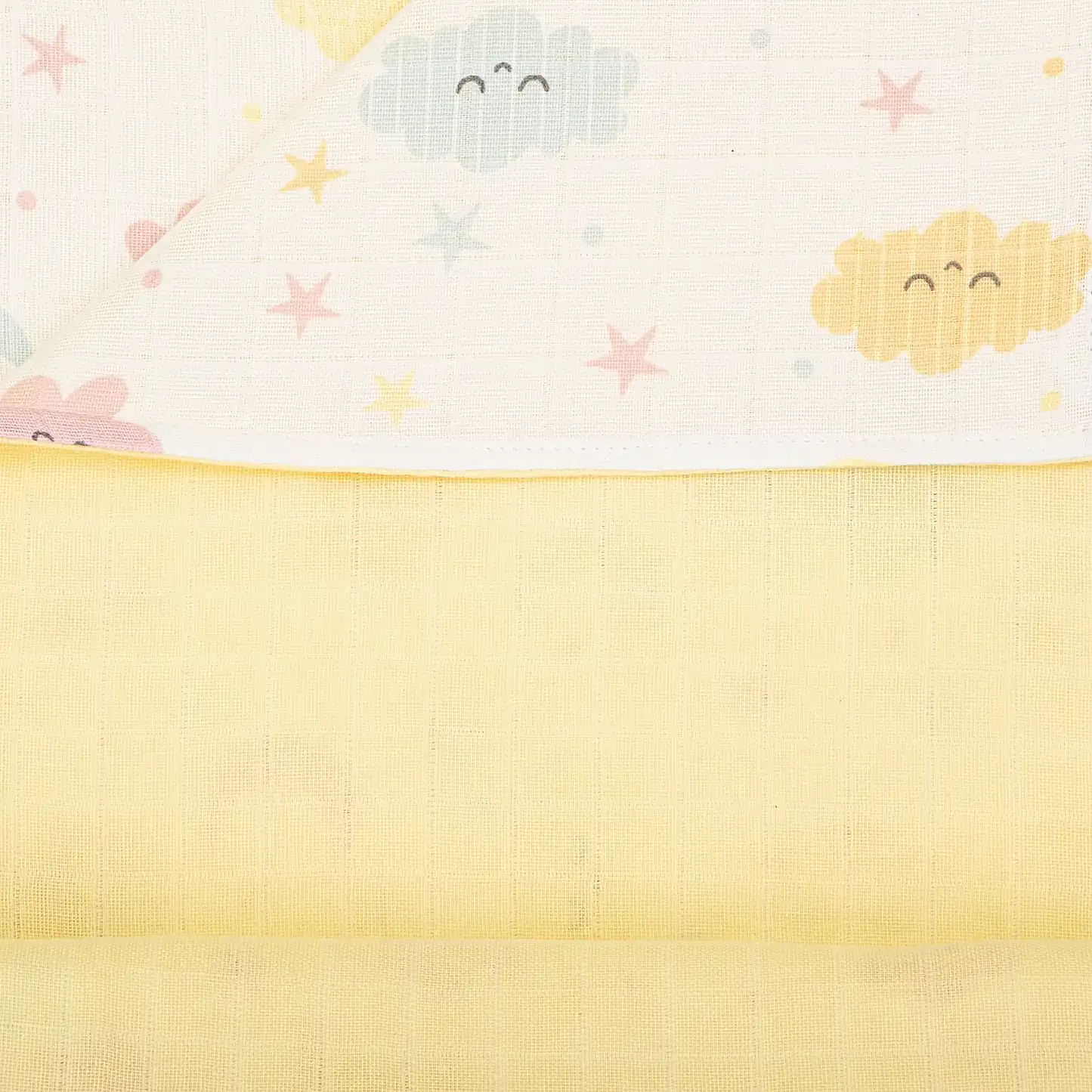 Çift Taraflı Muslin Örtü - Sarı Muslin - Sarı Bulut