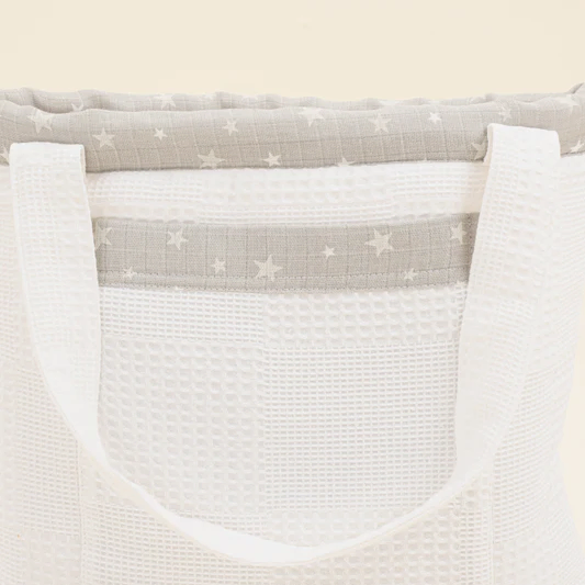 İndirimli Ürün - Bebek Bakım Çantası - Beyaz Waffle - Gri Minik Yıldızlar