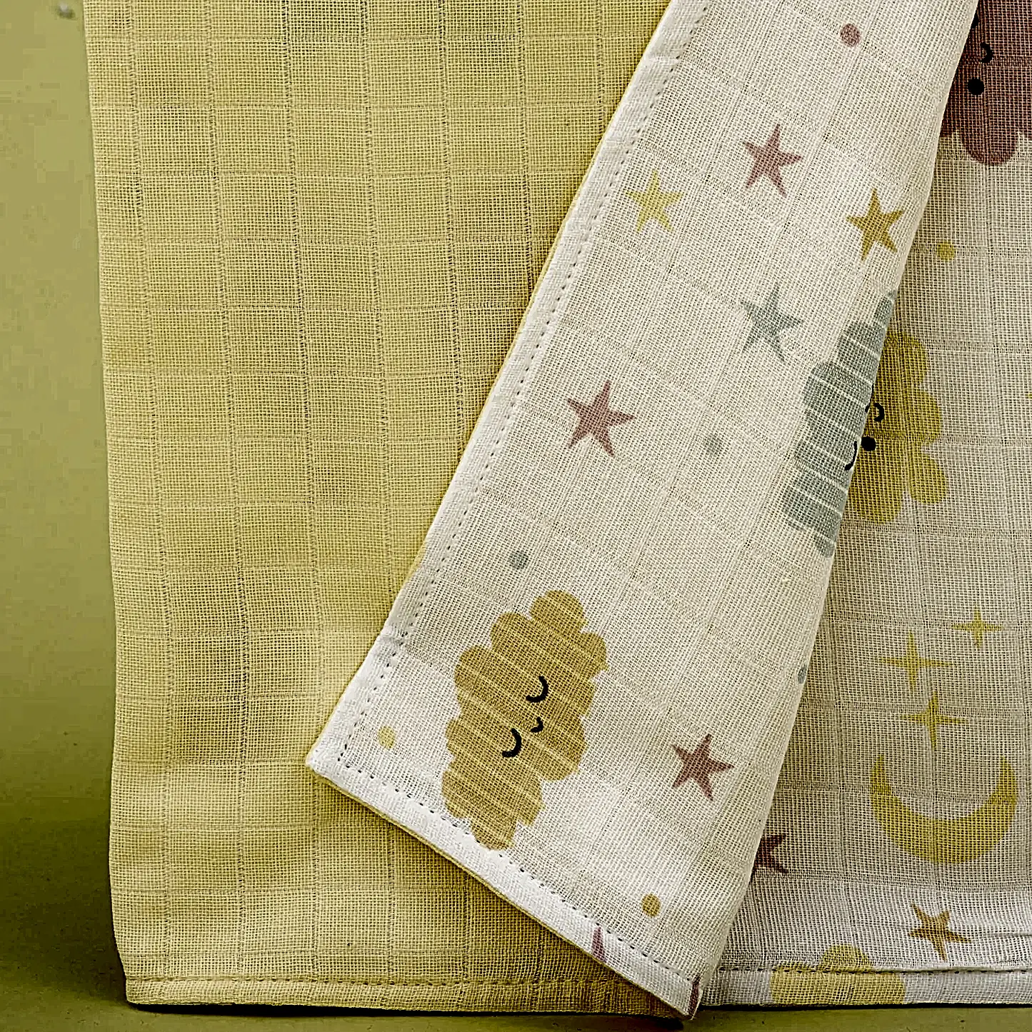 Çift Taraflı Muslin Örtü - Sarı Muslin - Sarı Bulut