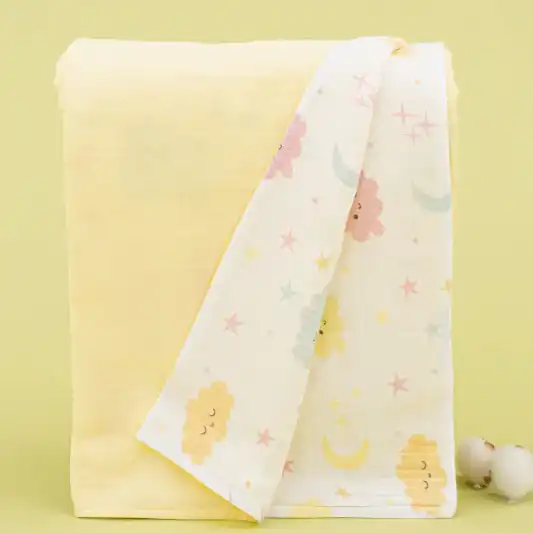 Çift Taraflı Muslin Örtü - Sarı Muslin - Sarı Bulut