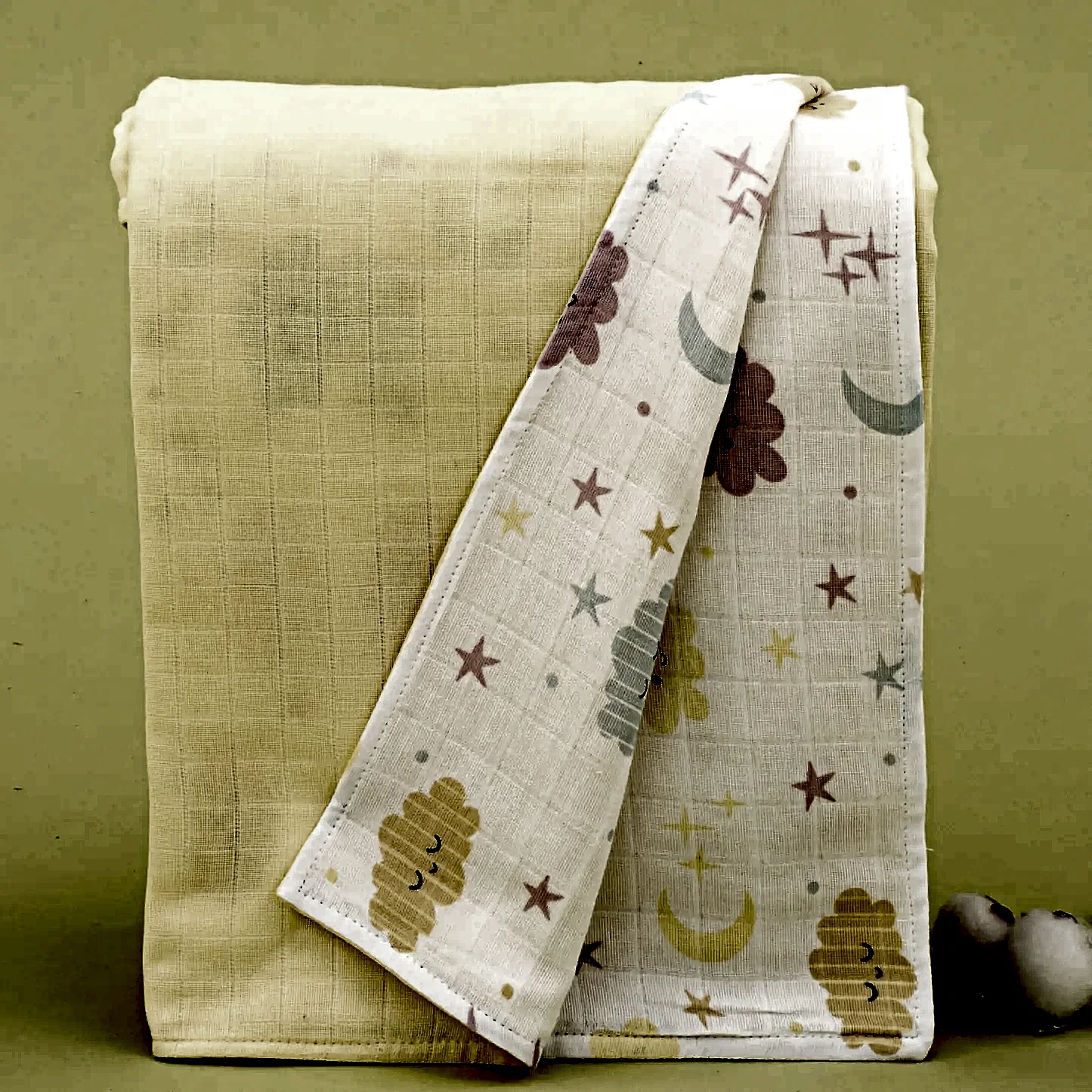 Çift Taraflı Muslin Örtü - Sarı Muslin - Sarı Bulut