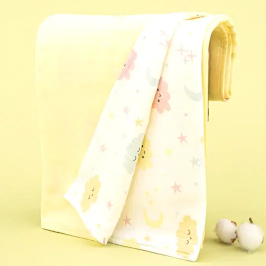 Çift Taraflı Muslin Örtü - Sarı Muslin - Sarı Bulut