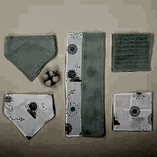 Önlük ve Mendil Seti - Çift Taraflı - Su Yeşili Muslin - Su Yeşili Güneş