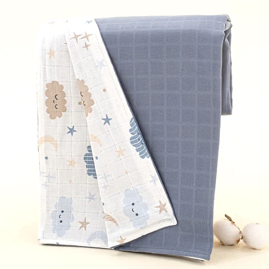 Çift Taraflı Muslin Örtü - İndigo Muslin - Mavi Bulut