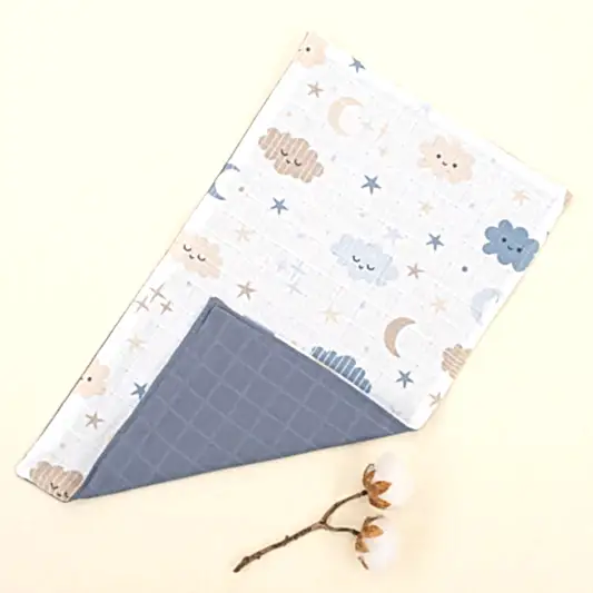 Önlük ve Mendil Seti - Çift Taraflı - İndigo Muslin - Mavi Bulut