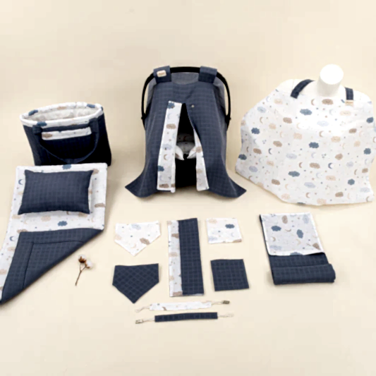 14 Parça Avantajlı Set - Çift Taraflı - İndigo Muslin - Mavi Bulut