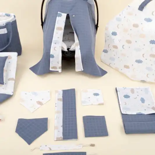 14 Parça Avantajlı Set - Çift Taraflı - İndigo Muslin - Mavi Bulut