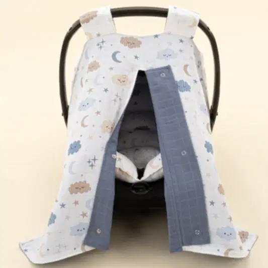 Puset Seti - Çift Taraflı - İndigo Muslin - Mavi Bulut