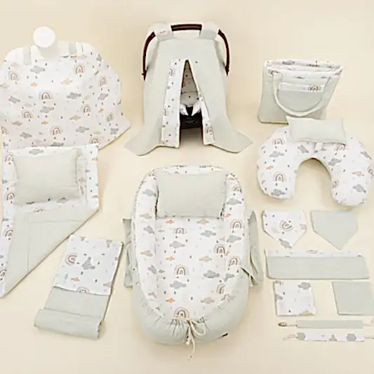 18 Parça Full Set - Çift Taraflı - Açık Yeşil Muslin - Yeşil Gökkuşağı