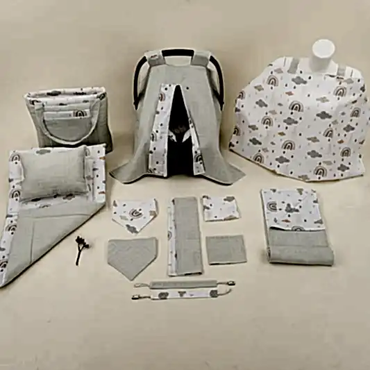 14 Parça Avantajlı Set - Çift Taraflı - Açık Yeşil Muslin - Yeşil Gökkuşağı