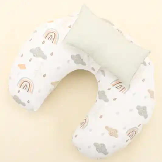 Emzirme Yastığı - Çift Taraflı - Açık Yeşil Muslin - Yeşil Gökkuşağı