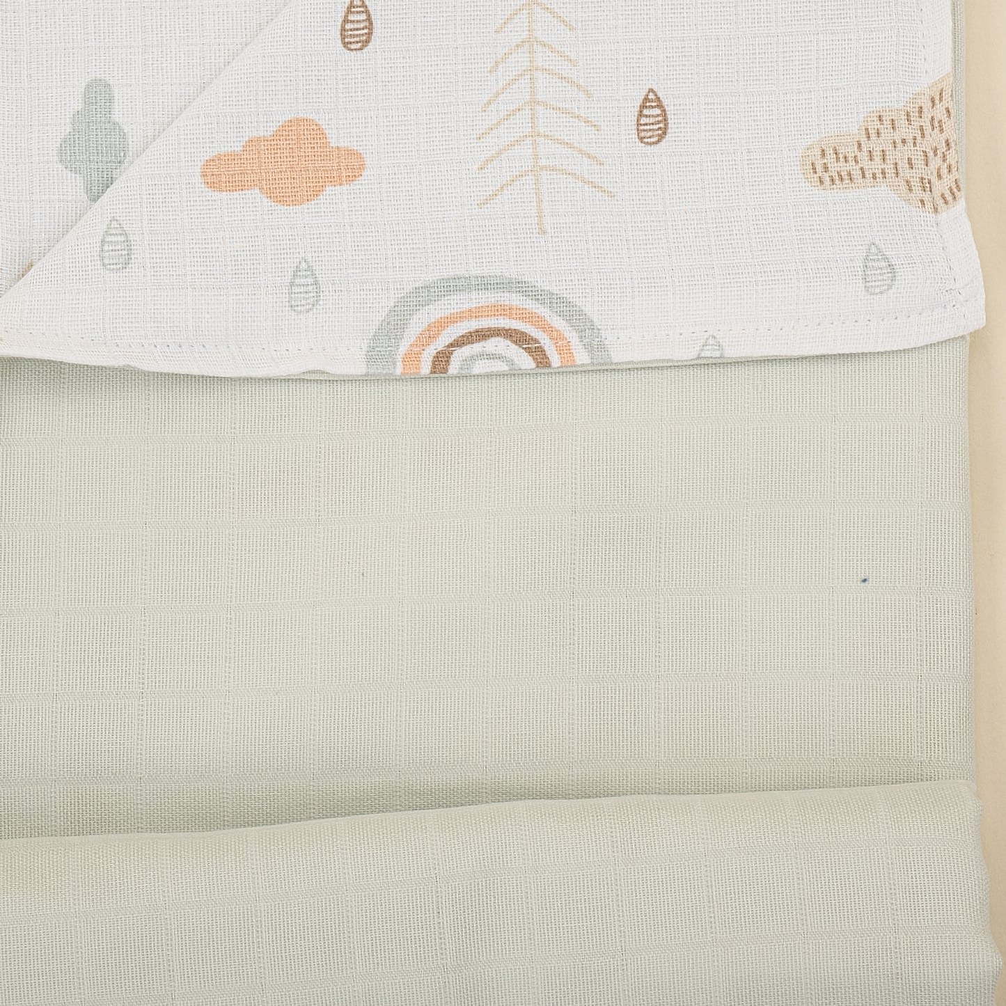 Çift Taraflı Muslin Örtü - Açık Yeşil Muslin - Yeşil Gökkuşağı