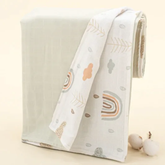 Çift Taraflı Muslin Örtü - Açık Yeşil Muslin - Yeşil Gökkuşağı