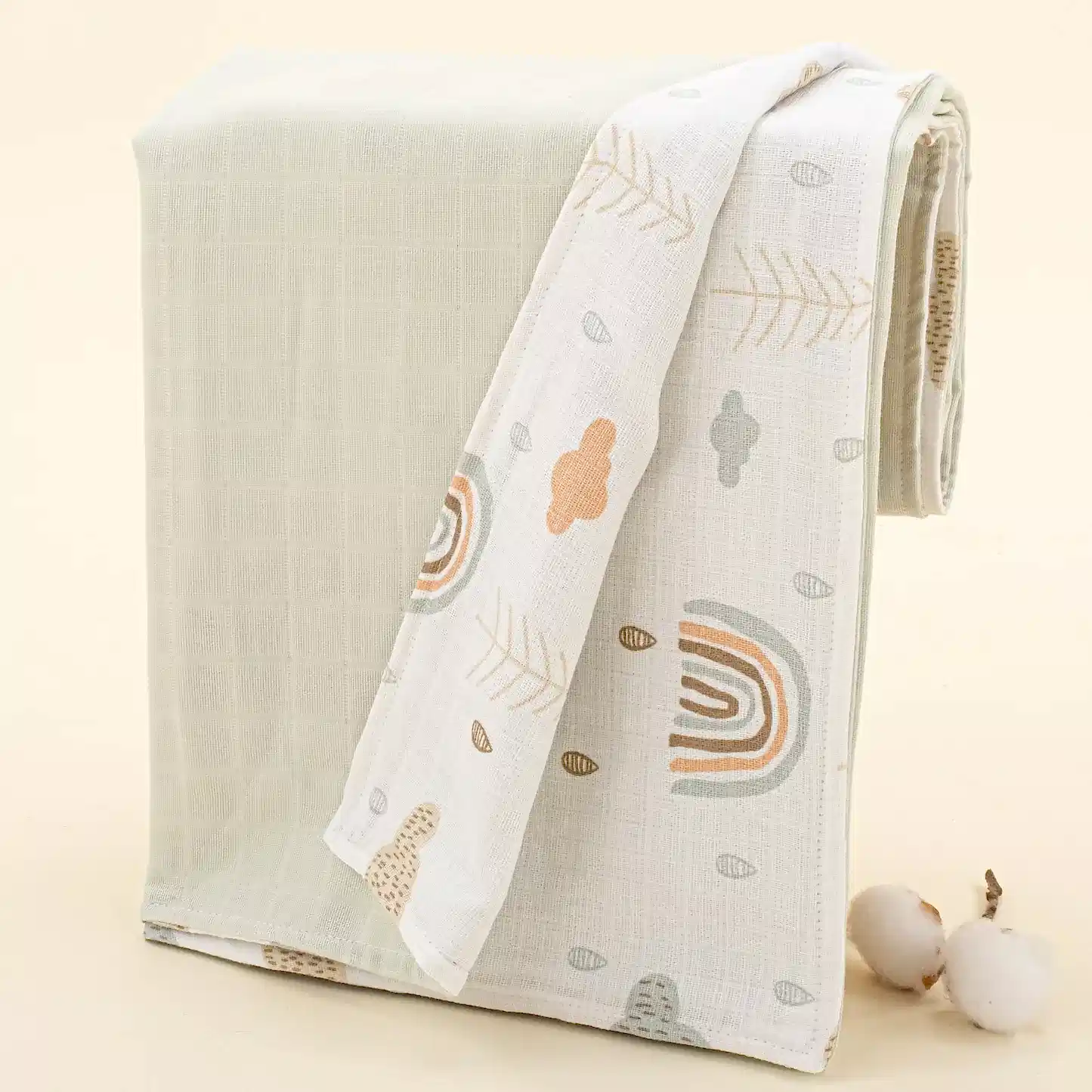 Çift Taraflı Muslin Örtü - Açık Yeşil Muslin - Yeşil Gökkuşağı