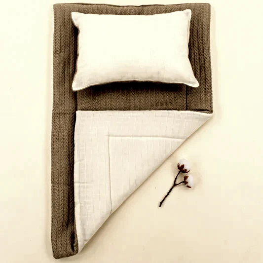 Alt Açma Matı ve Yastık - Çift Taraflı - Taş Örgü - Krem Muslin